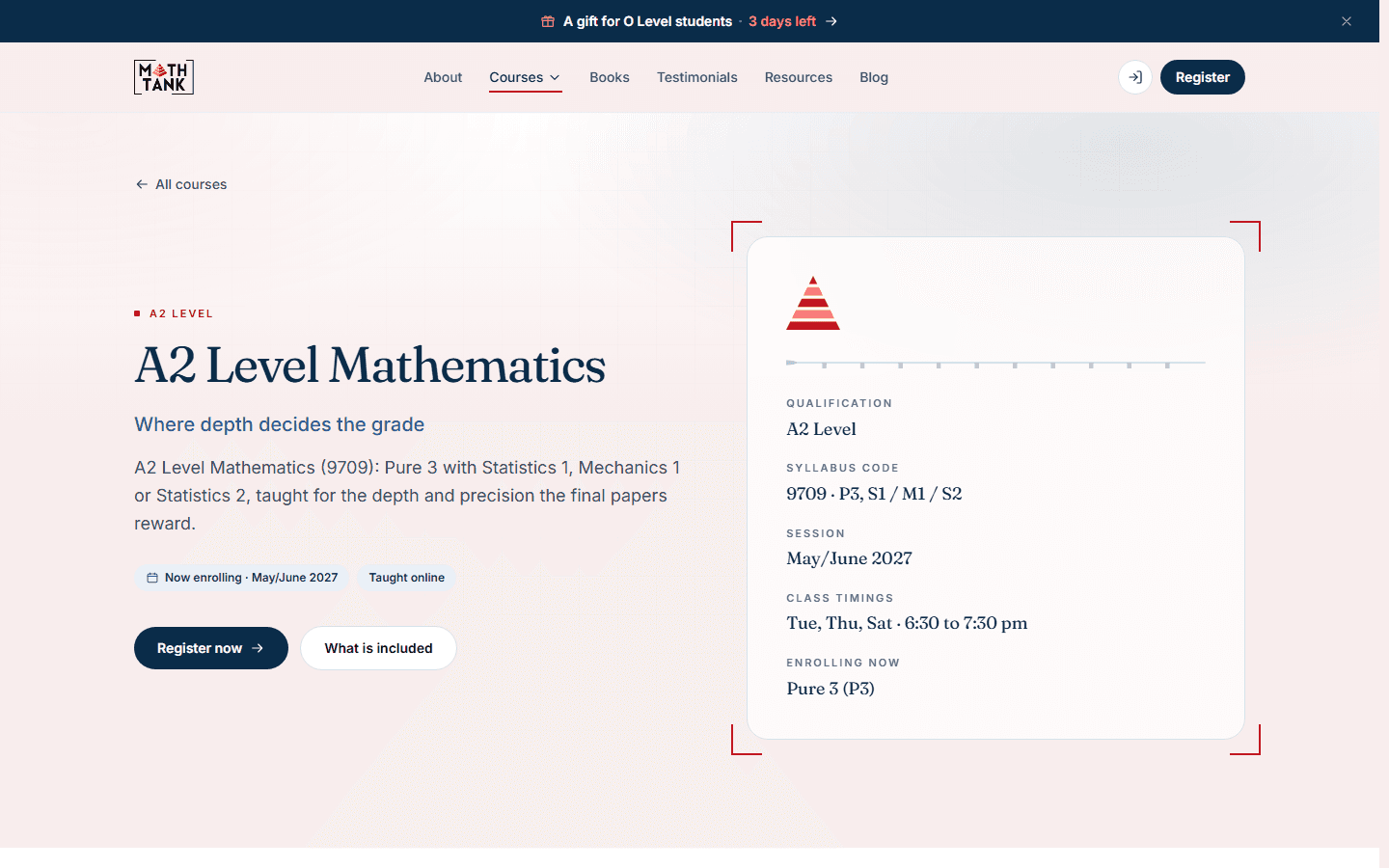 A2 Level Mathematics course page