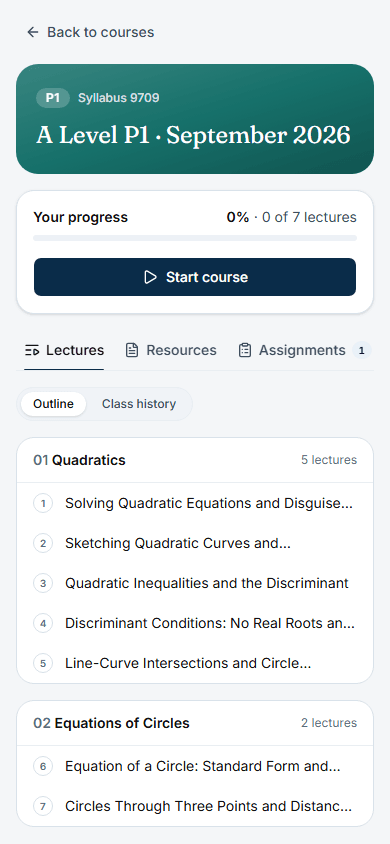 Course chapter outline on mobile