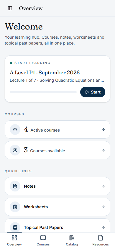 Student portal overview on mobile