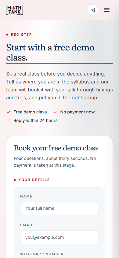 Free demo class registration on mobile